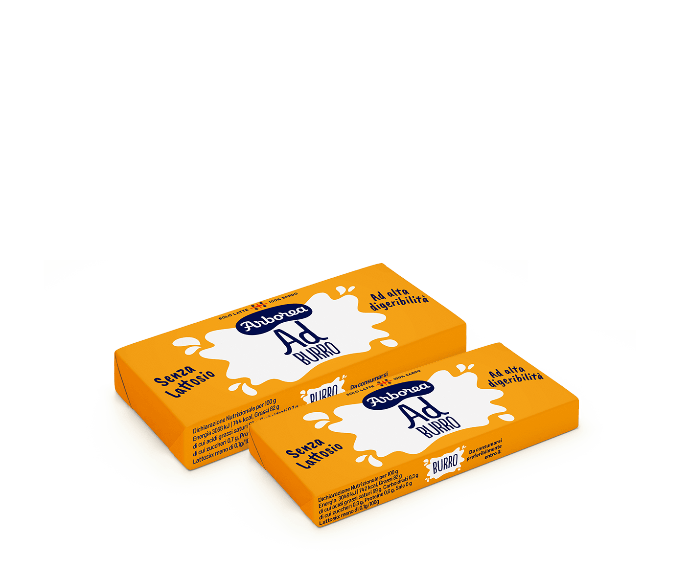 Pack di burro AD senza lattosio Arborea da 100 e 125 gr