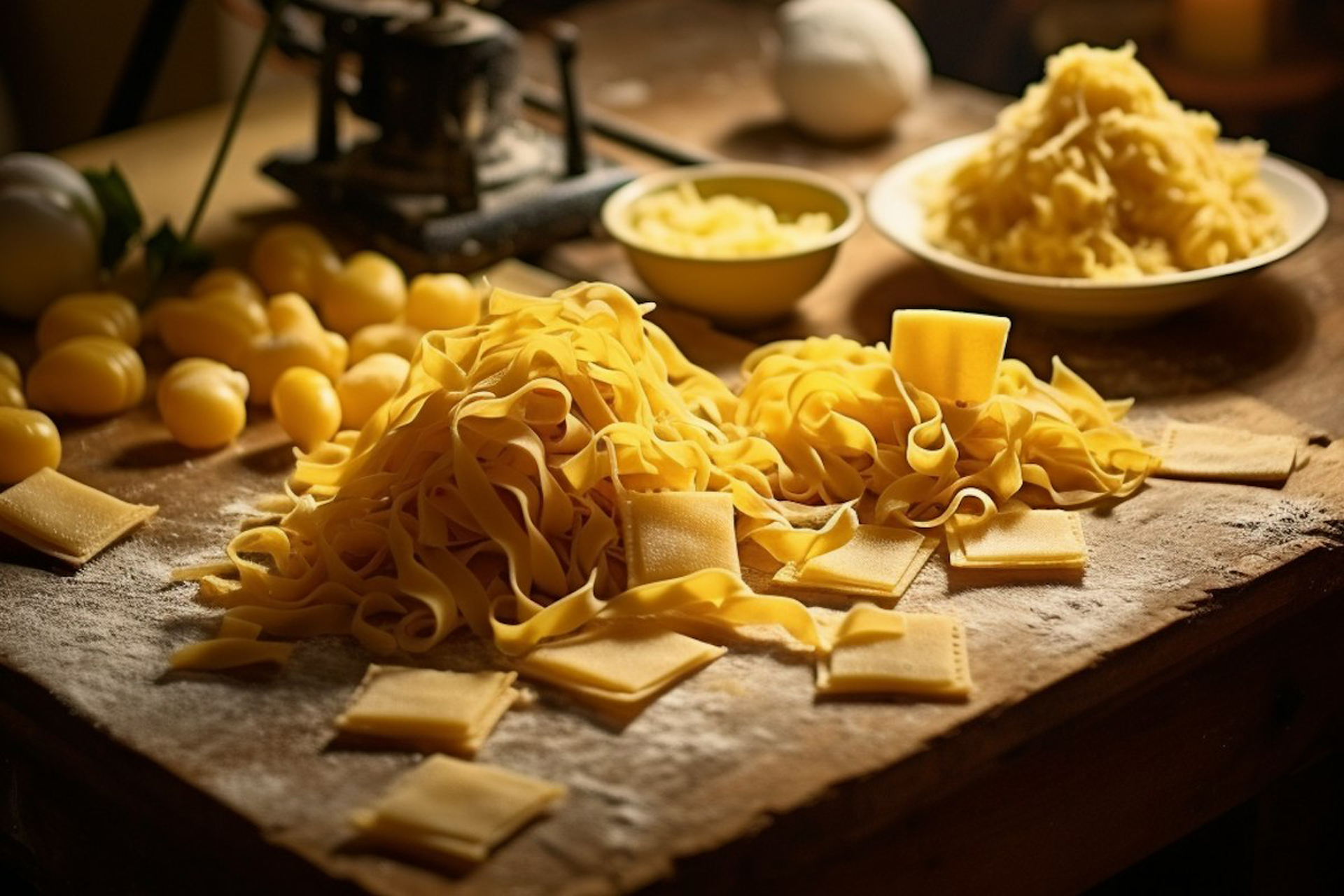 Foto di pasta fresca appena lavorata artigianalmente