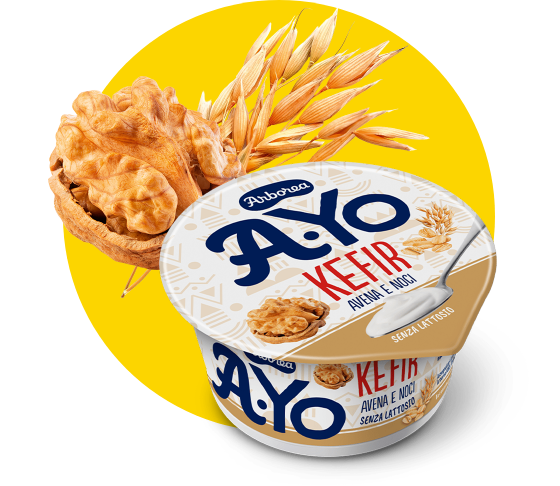 vasetto di kefir al cucchiaio Arborea con noce e avena