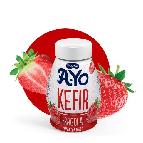 bottiglia di kefir da bere Arborea con fragole