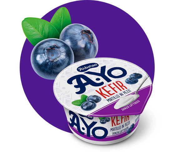 vasetto di kefir al cucchiaio Arborea con mirtilli
