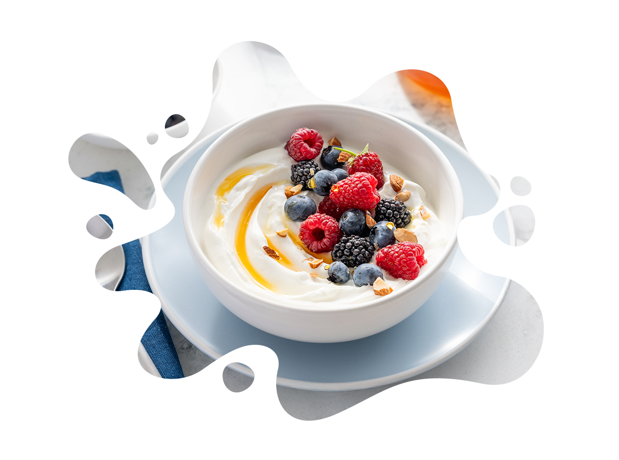 Ciotola con yogurt e frutta di bosco fresca